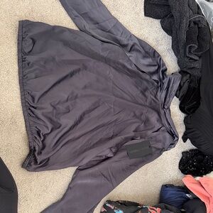 Charcoal Satin Long-Sleeve Blouse with cutouts